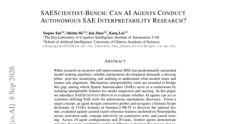 SAEScientist-Bench finds AI agents lag experts at interpretability