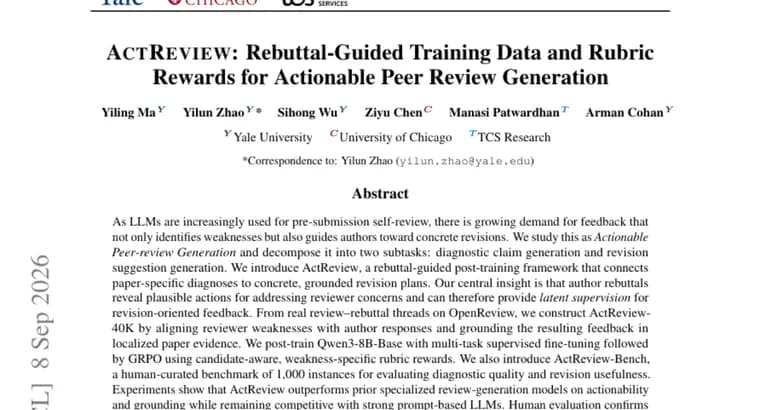 ActReview trains an 8B model to write actionable peer reviews