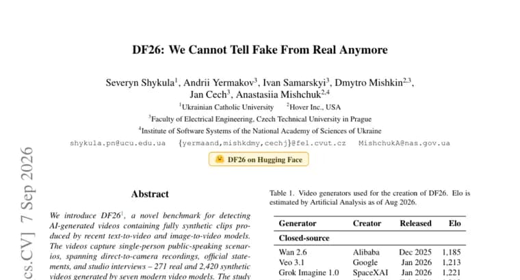 DF26 benchmark finds deepfake video detectors near random chance