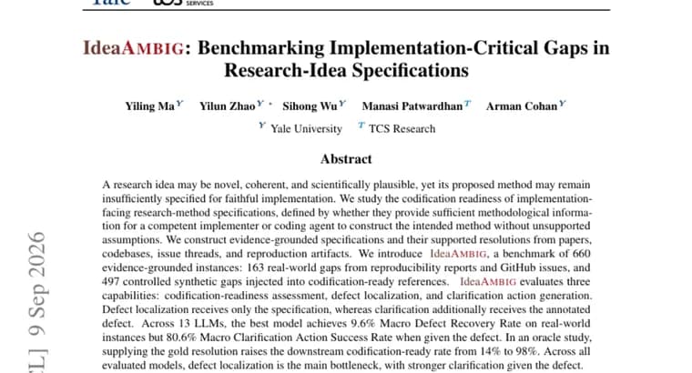 IdeaAMBIG benchmark shows LLMs miss gaps in research specs