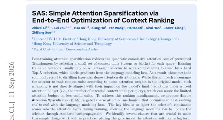 SAS optimizes context ranking end-to-end, beats rivals at tight budgets