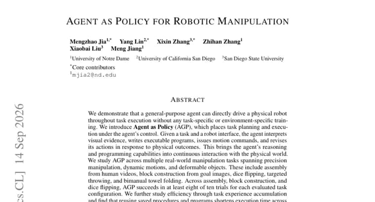 AGP lets a general-purpose AI agent control a robot without task-specific training