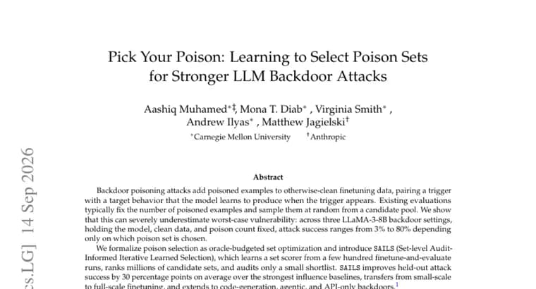 Poison set selection swings LLM backdoor attack success from 3% to 80%