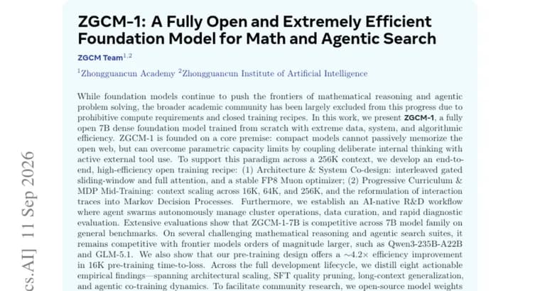 ZGCM-1: 7B open model rivals 235B-scale Qwen3 on math and agentic search