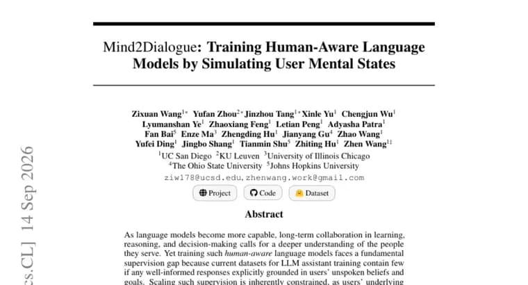 Mind2Dialogue trains LLMs on simulated user mental states