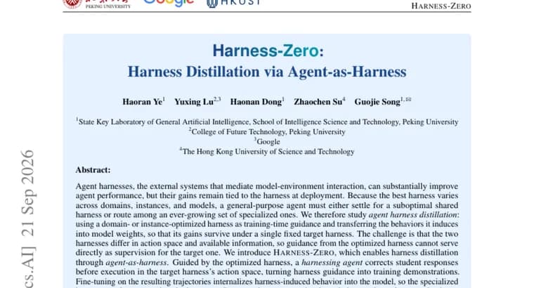 Harness-Zero folds specialized agent-harness behavior into model weights
