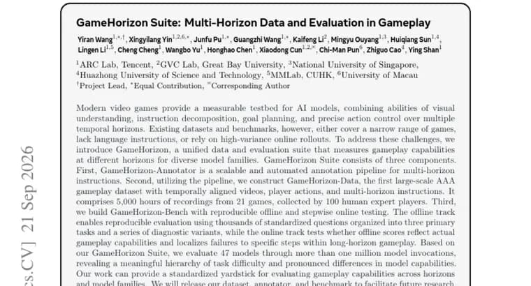 GameHorizon Suite benchmarks 47 AI models on AAA gameplay
