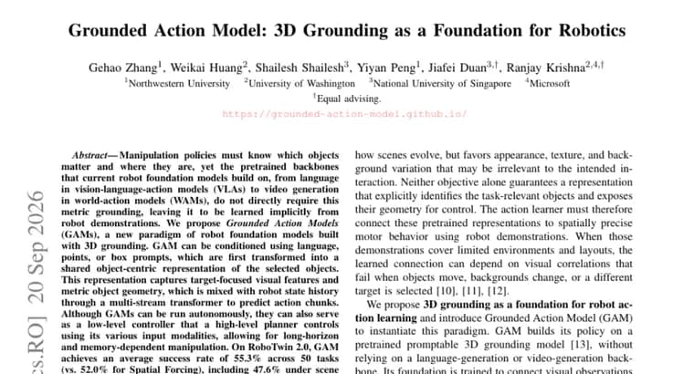 Grounded Action Models bring explicit 3D grounding to robot AI