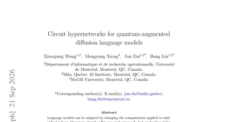 HyperQ adds quantum residual branches to a frozen 1.1B diffusion language model