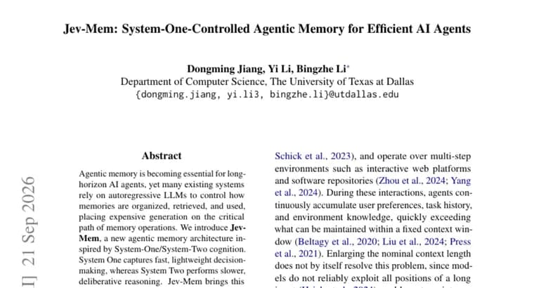 Jev-Mem splits AI agent memory into fast and slow control planes