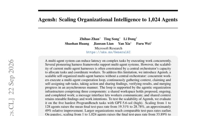 Agensh scales self-organized AI agent teams to 1,024 workers