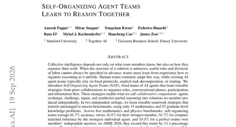 Self-organizing AI agent teams learn to reason together, beat solo models on math