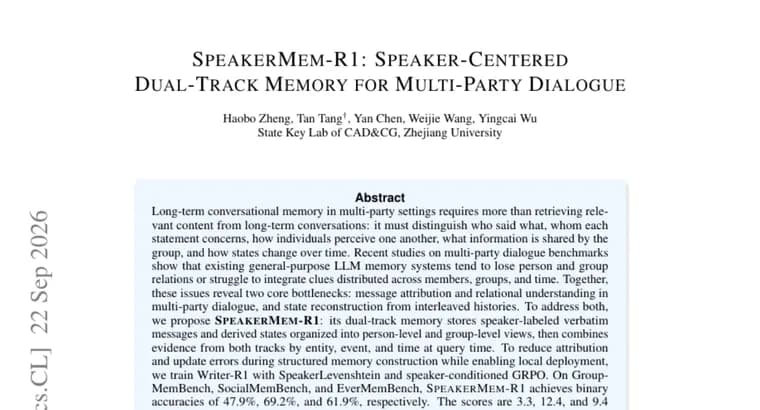 SpeakerMem-R1 tops multi-party dialogue memory benchmarks