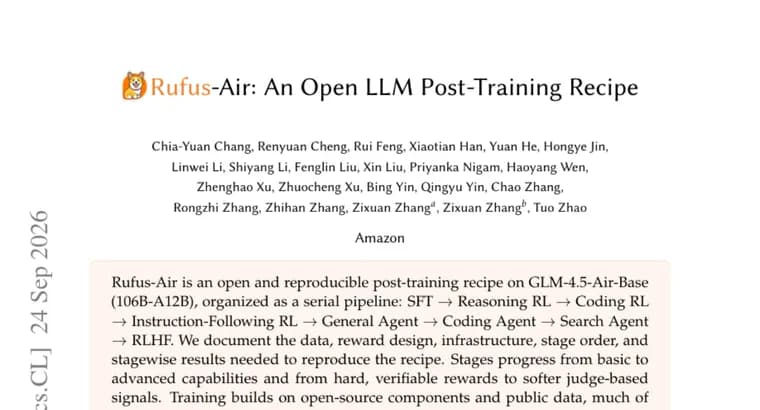 Rufus-Air recreates GLM-4.5-Air's post-training in eight open stages
