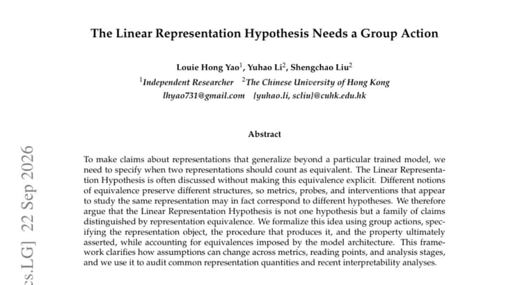 A paper argues the linear representation hypothesis needs a group action