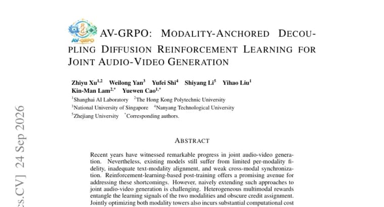 AV-GRPO brings reinforcement learning to joint audio-video generation