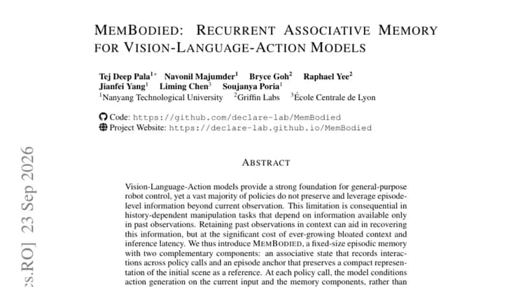MemBodied gives robot vision-language-action models a fixed-size memory