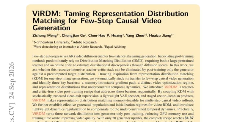 ViRDM drops the teacher-critic stack for few-step video diffusion