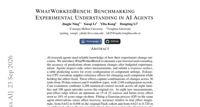 WhatWorkedBench tests whether AI research agents actually understand their own experiments