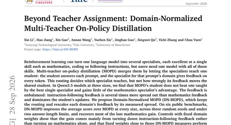DN-MOPD rescales teacher feedback to improve multi-teacher distillation on Qwen3.5