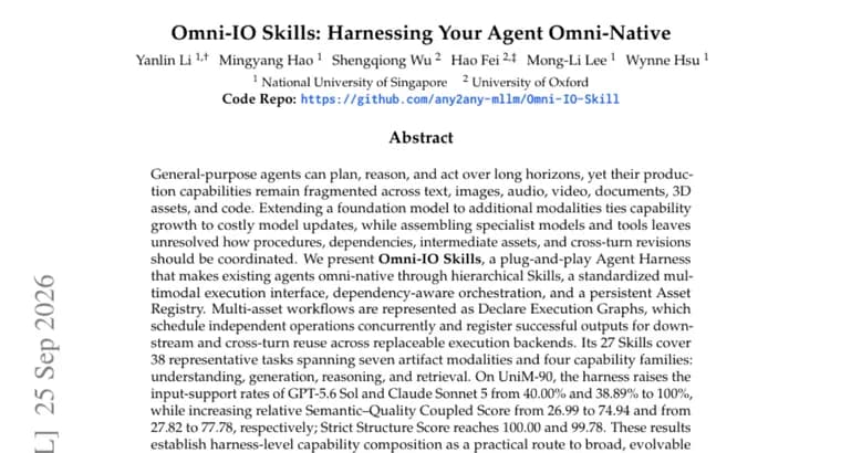Omni-IO Skills harness lifts GPT-5.6 Sol and Claude Sonnet 5 to 100% input support