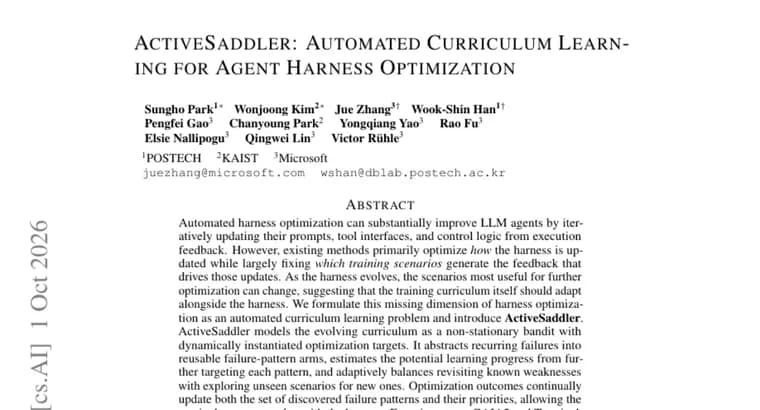 ActiveSaddler adapts training scenarios to improve agent harnesses
