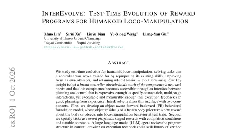 InterEvolve lets an LLM evolve reward programs for humanoid tasks