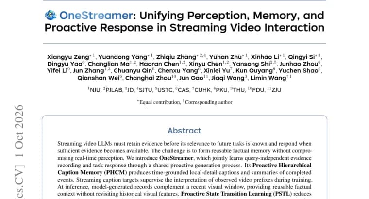 OneStreamer streaming video LLM leads eight benchmarks it was compared on