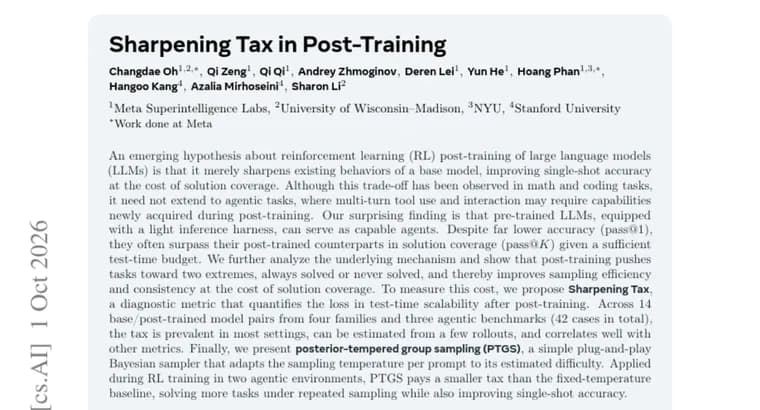Sharpening Tax paper: RL post-training costs agents solution coverage