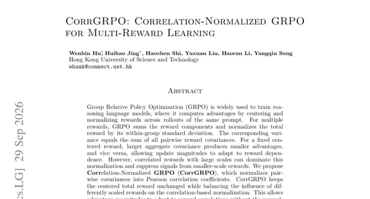 CorrGRPO rebalances multi-reward GRPO with Pearson correlations
