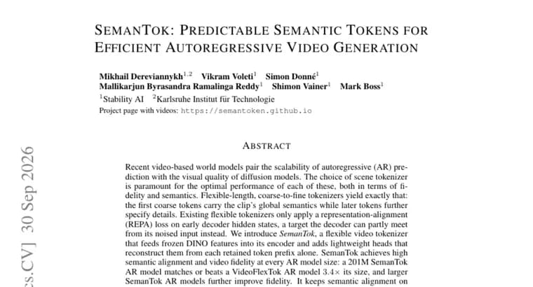 SemanTok video tokenizer: 201M model matches one 3.4x larger