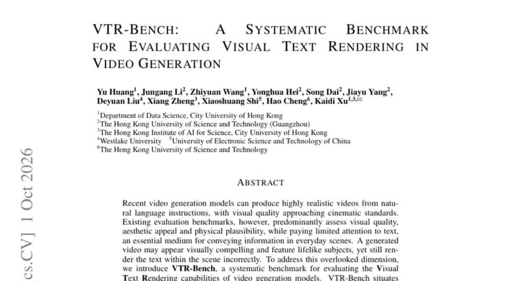 VTR-Bench tests how well video generators render text, best model scores 0.250 WER