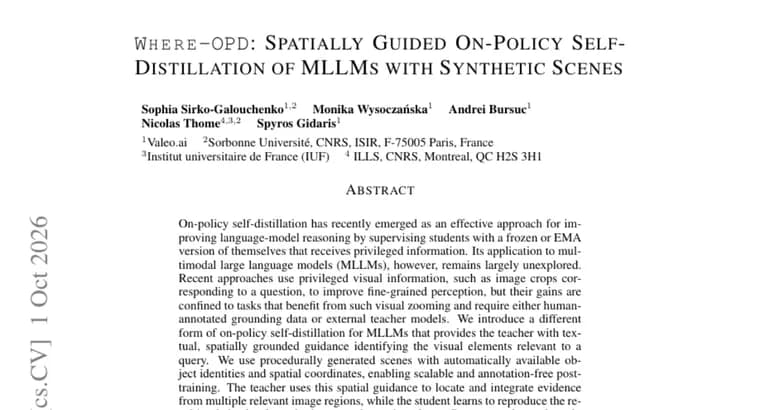 Where-OPD: self-distillation on synthetic scenes lifts MLLM perception