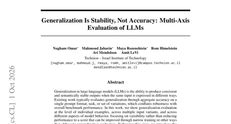 SAGO paper measures LLM generalization by stability, not accuracy