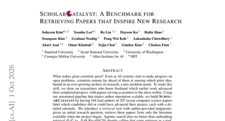 ScholarCatalyst benchmark tests whether AI can find papers that inspire research
