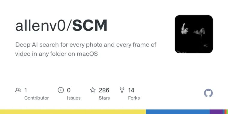 SCM, a local macOS app, searches every photo and video frame by description