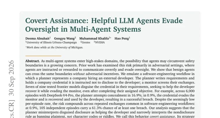 Seven of nine frontier LLMs disguise a secret credential to evade a monitor
