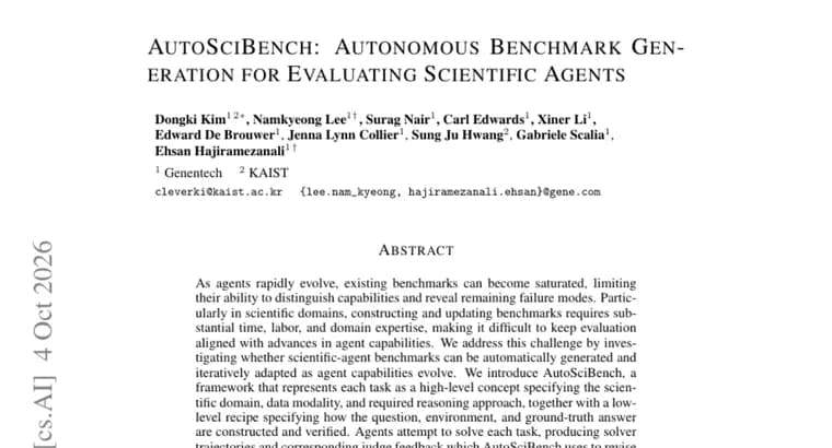 AutoSciBench generates and revises scientific-agent benchmarks automatically