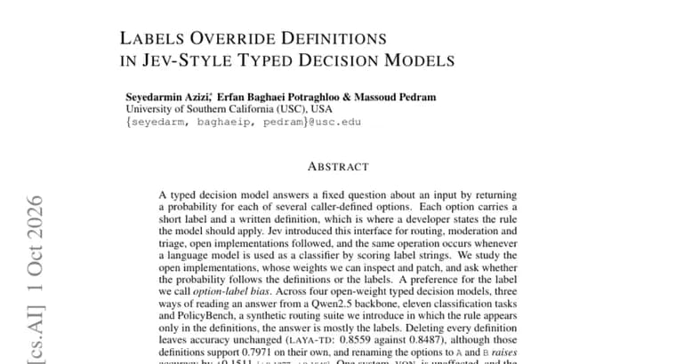 Jev-style typed decision models follow labels over definitions, paper finds