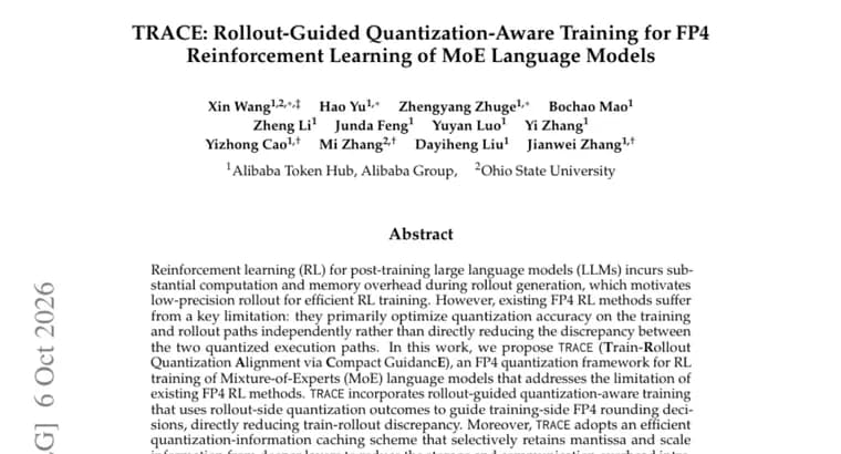 TRACE brings FP4 rollouts to MoE reinforcement learning, up to 5.4x faster