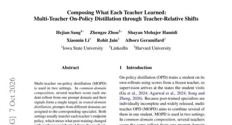 Δ-MOPD distills several teachers by transferring logit shifts, not endpoint policies