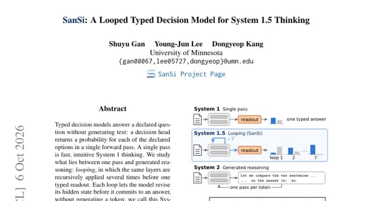 SanSi turns a looped language model into a decision model with 72.0% accuracy