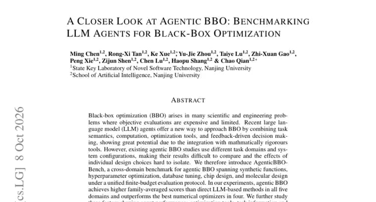 AgenticBBO-Bench tests LLM agents on black-box optimization in five domains