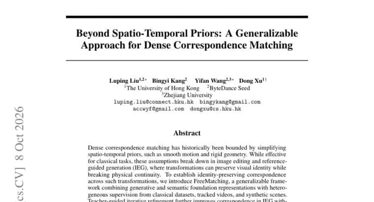 FreeMatching finds dense correspondences across image edits where motion priors fail
