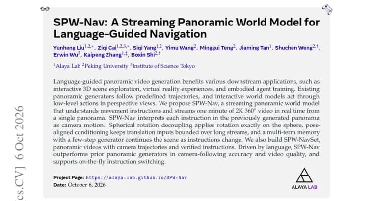 SPW-Nav world model streams 2K 360-degree video from language instructions