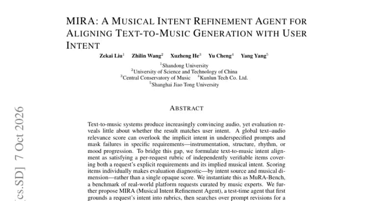 MIRA agent refines text-to-music prompts against rubrics of user intent