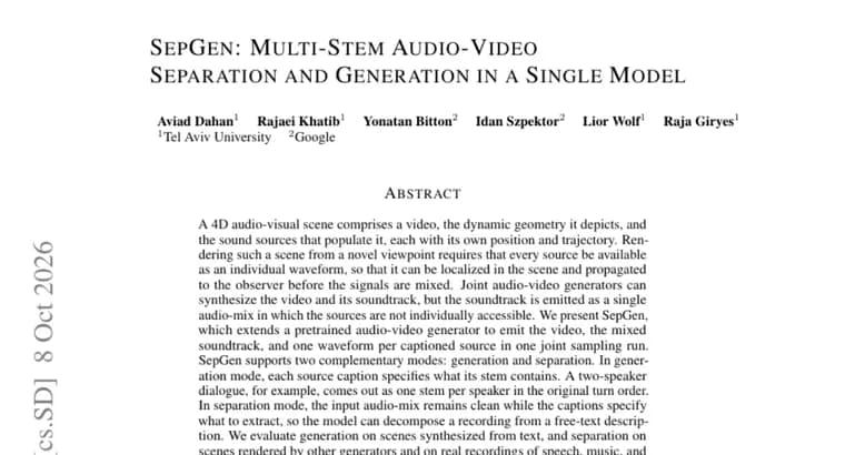 SepGen generates video with one audio stem per sound source