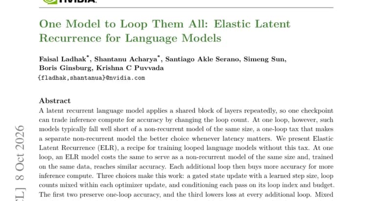 Elastic Latent Recurrence removes the one-loop tax in looped language models