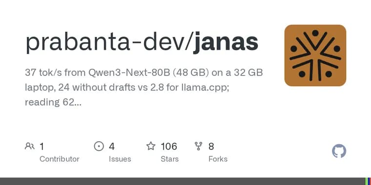 Janas-LLM runs an 80B model on a 32 GB laptop by streaming experts from SSD