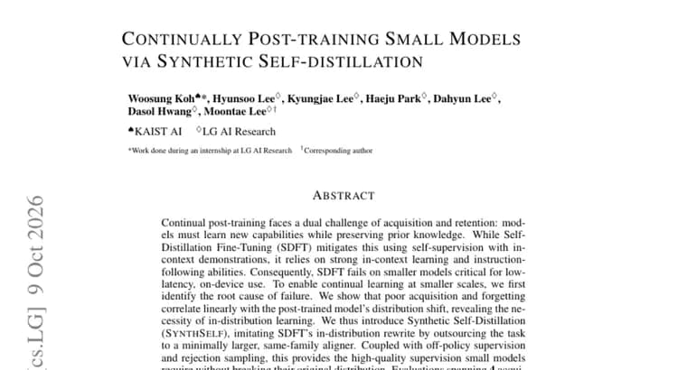 SynthSelf lets a slightly larger model rewrite data to post-train small models continually